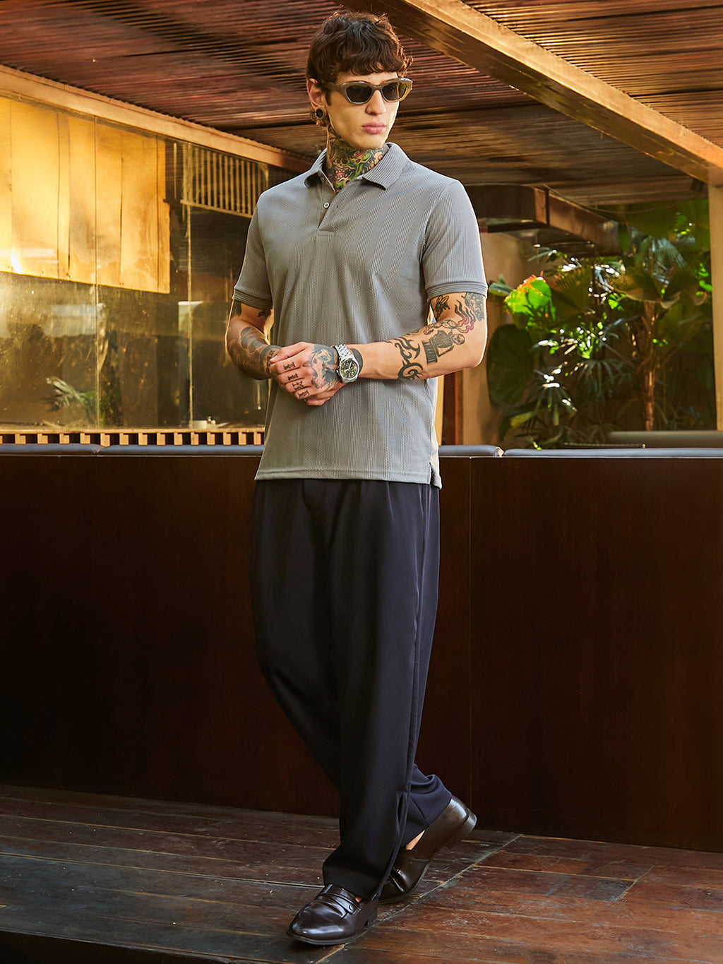 Ribbed -Tactile Polo T-Shirt