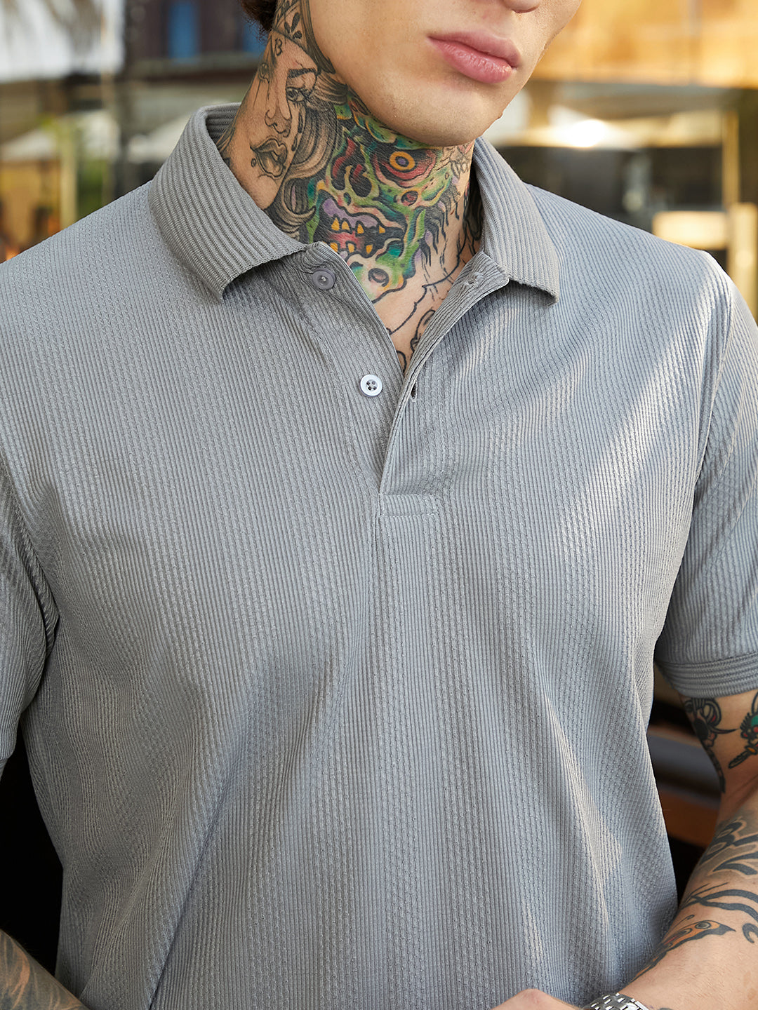 Ribbed -Tactile Polo T-Shirt