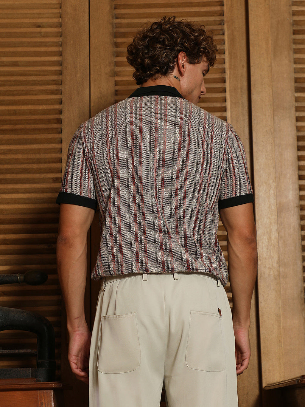 Striped-Knit Polo Shirt