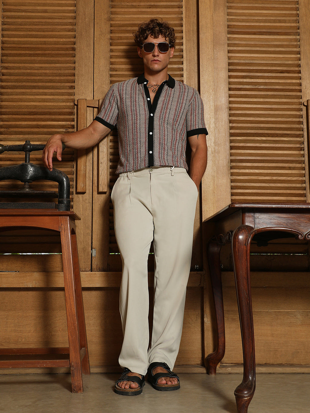 Striped-Knit Polo Shirt