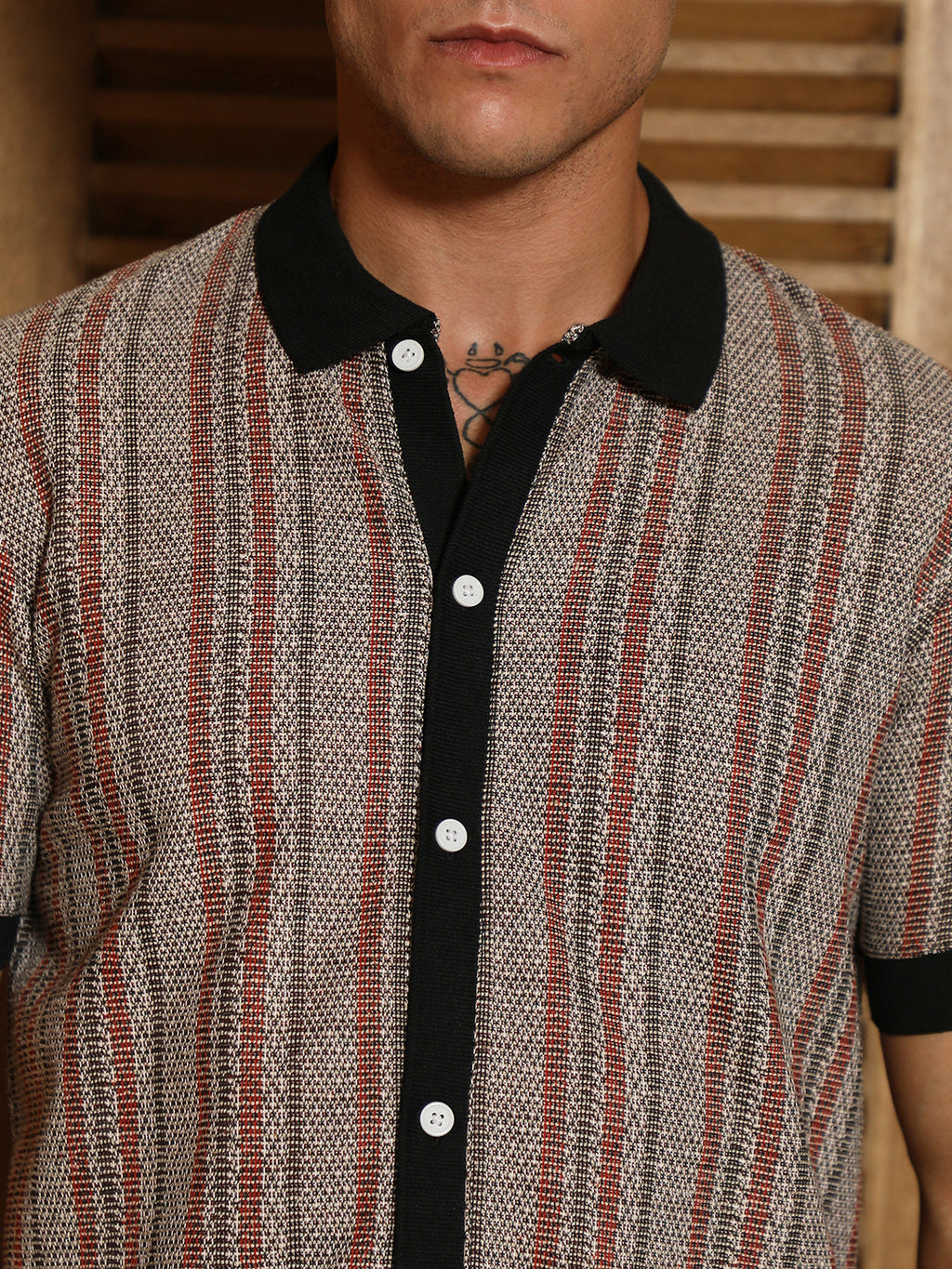 Striped-Knit Polo Shirt