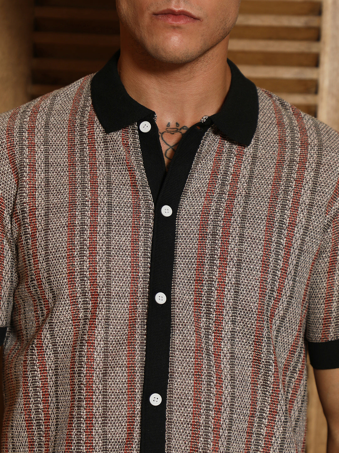 Striped-Knit Polo Shirt