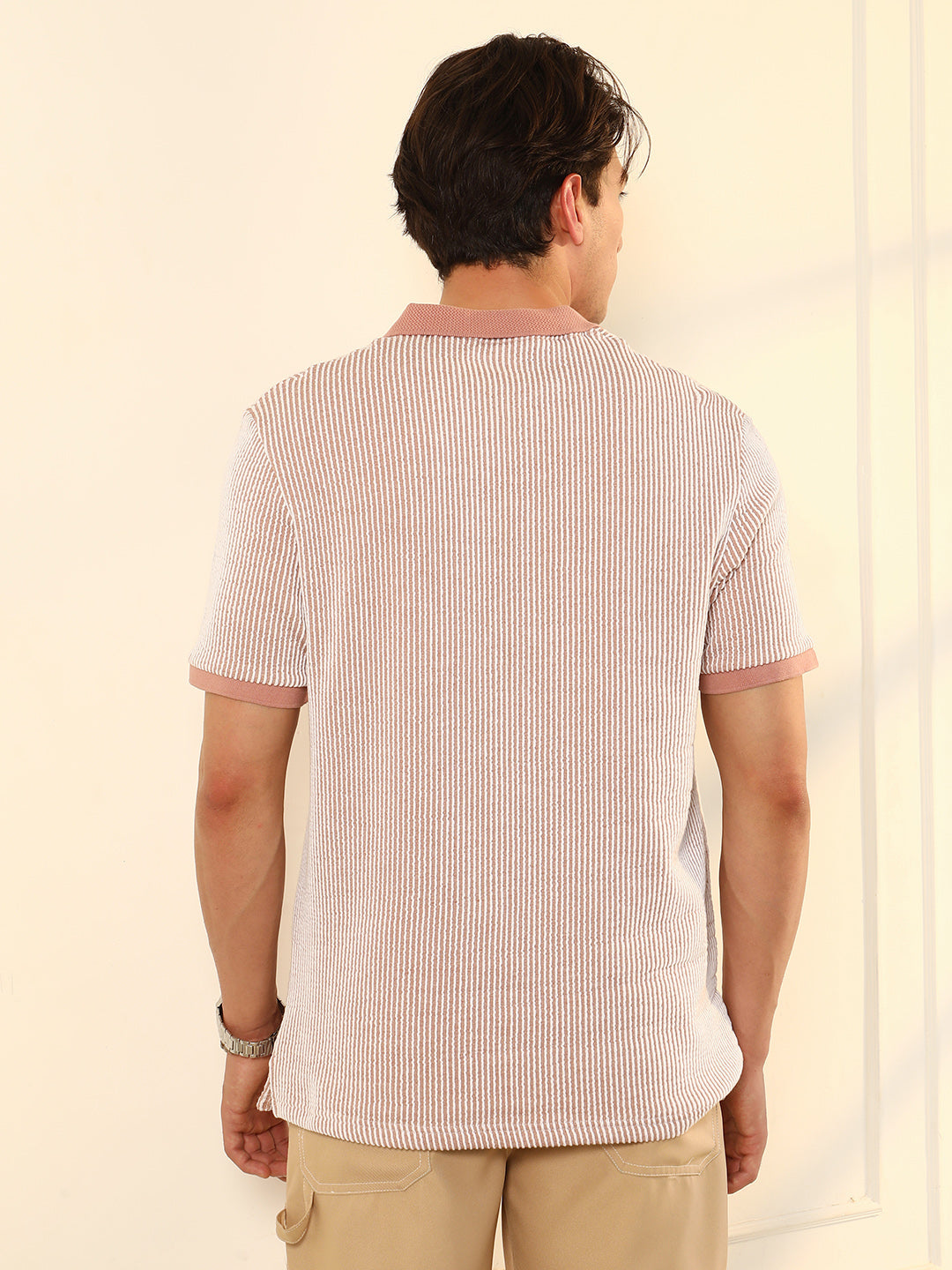 Seersucker-Striped Polo T-Shirt