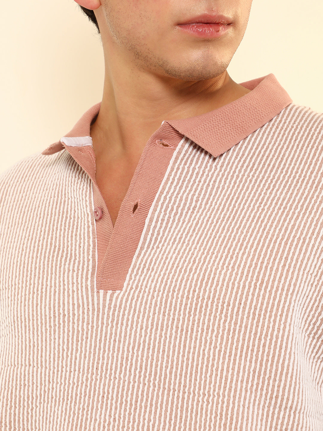 Seersucker-Striped Polo T-Shirt