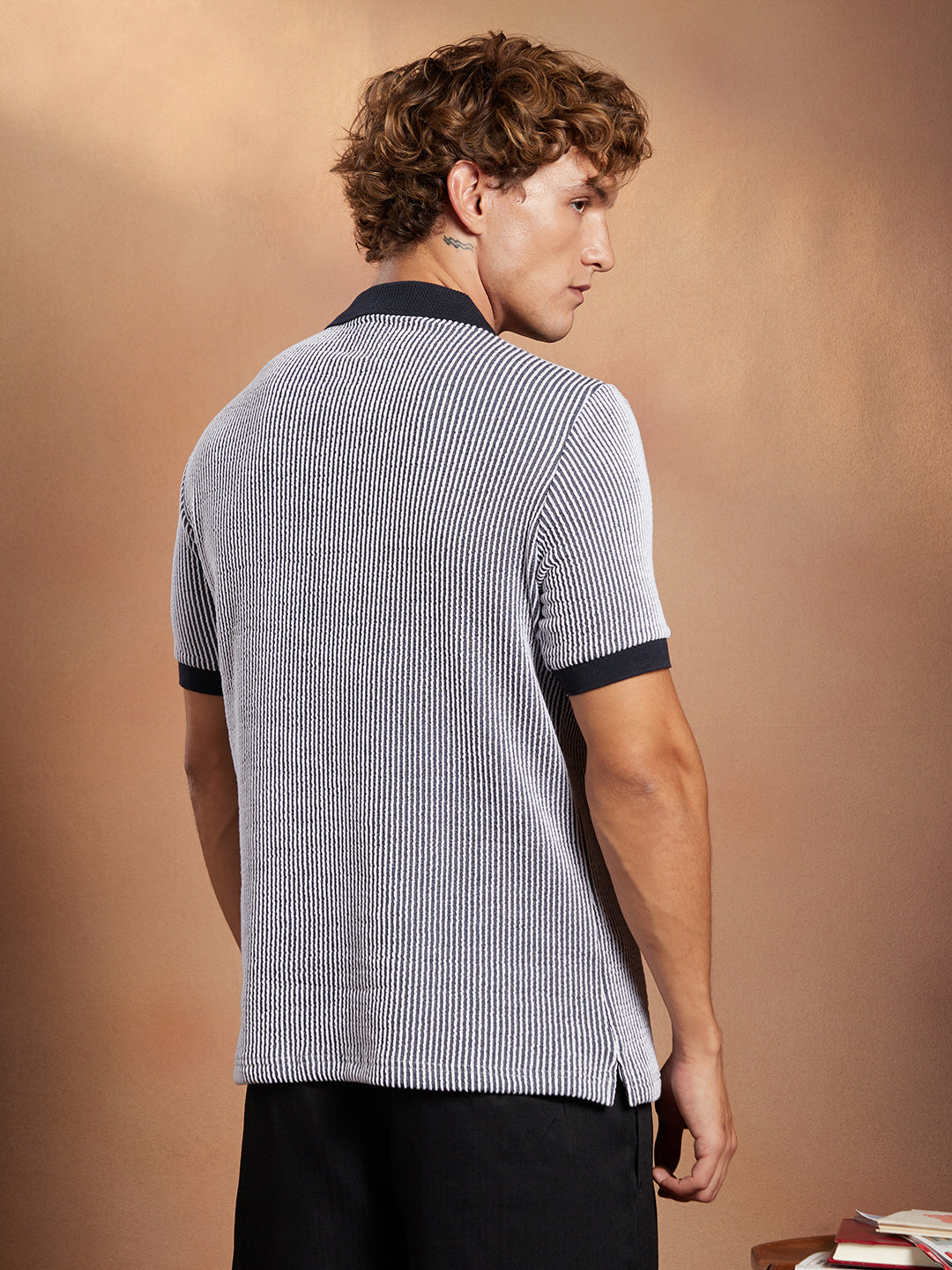 Contrast-Seersucker Polo T-Shirt