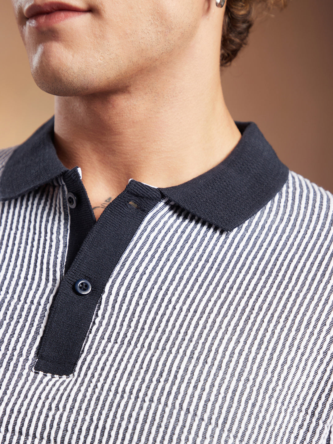 Contrast-Seersucker Polo T-Shirt