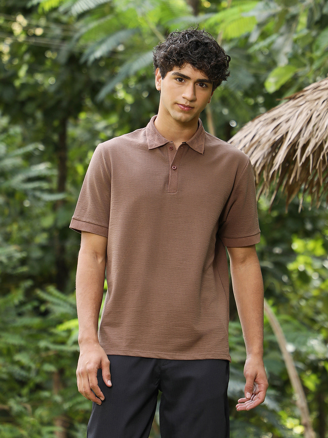 Seersucker-Jacquard Polo T-Shirt