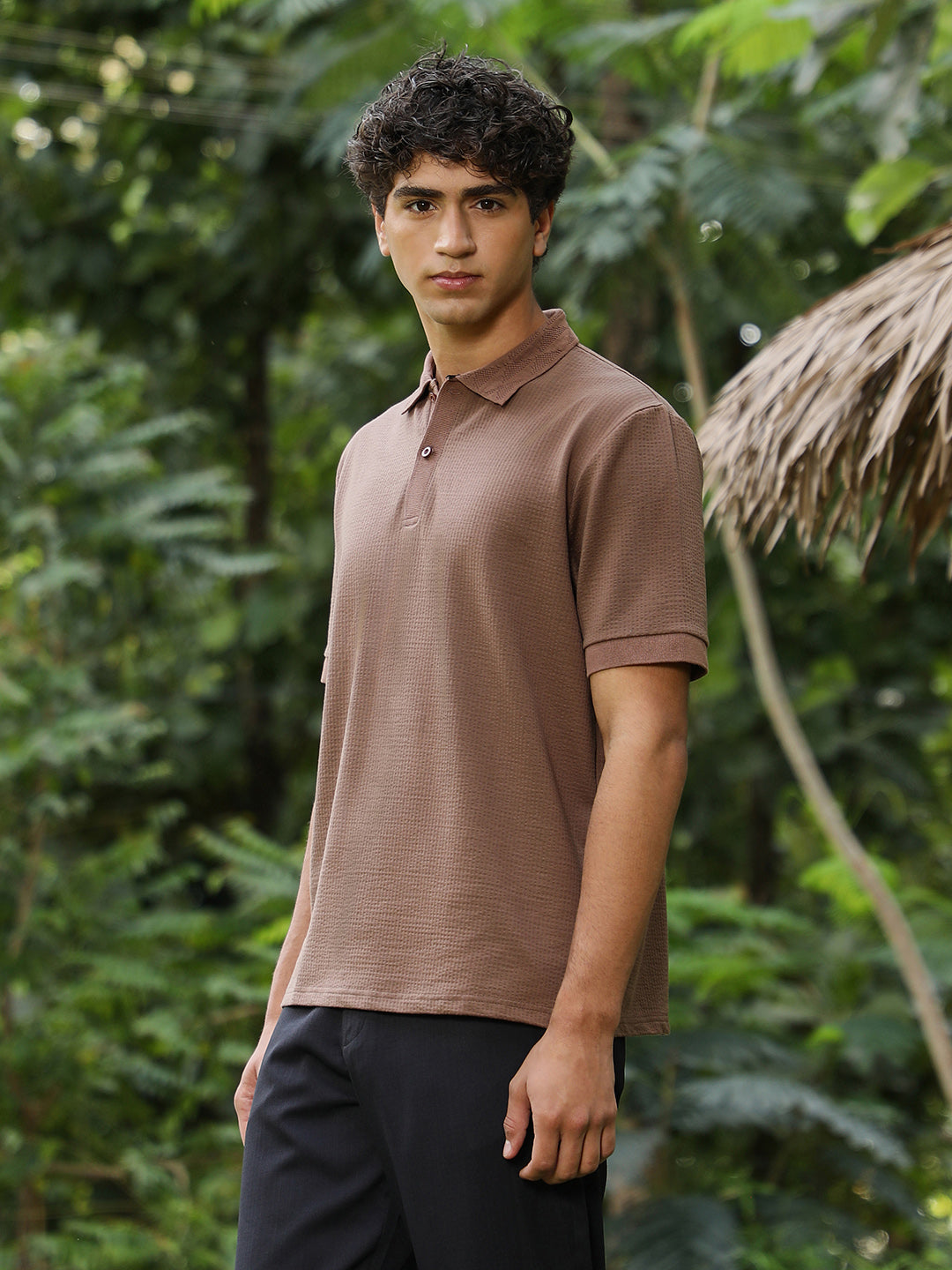 Seersucker-Jacquard Polo T-Shirt