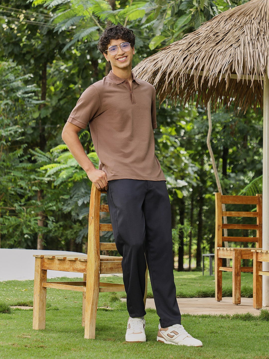 Seersucker-Jacquard Polo T-Shirt