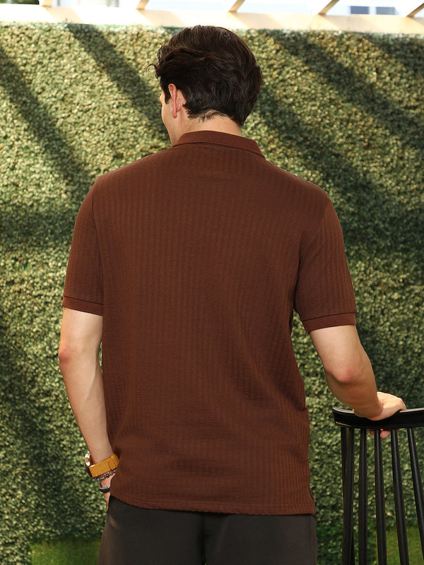 Ripple-Lined Tactile Polo T-Shirt