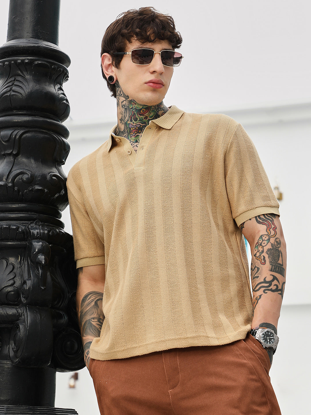 Candy Stripe-Knitted Polo T-Shirt