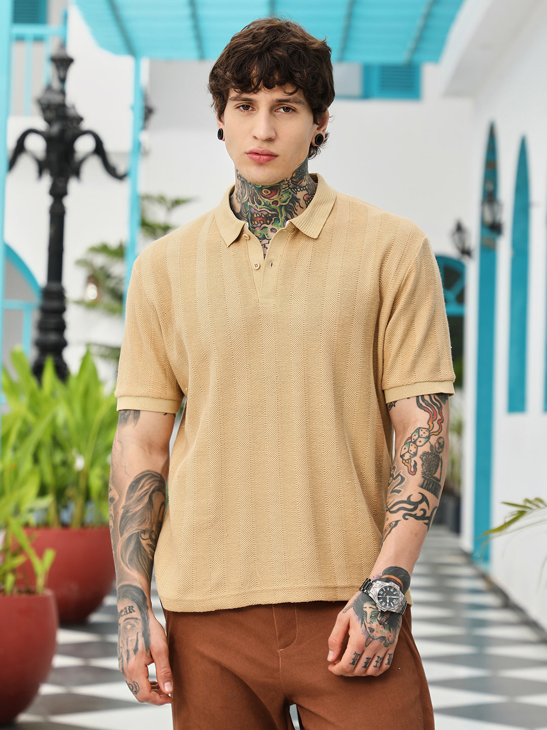 Candy Stripe-Knitted Polo T-Shirt