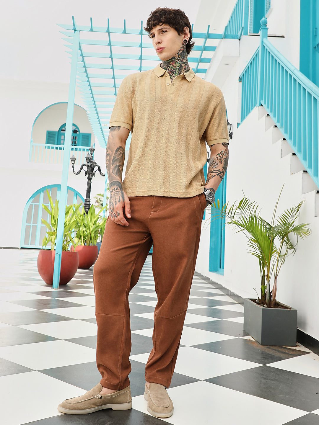 Candy Stripe-Knitted Polo T-Shirt