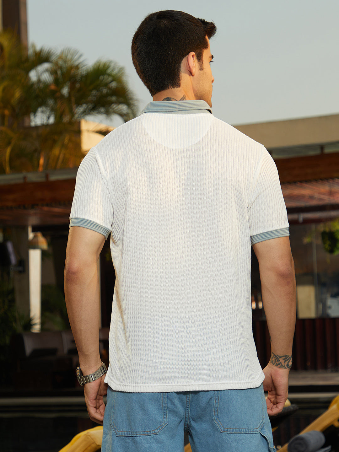 Contrast Ribbed Polo T-Shirt