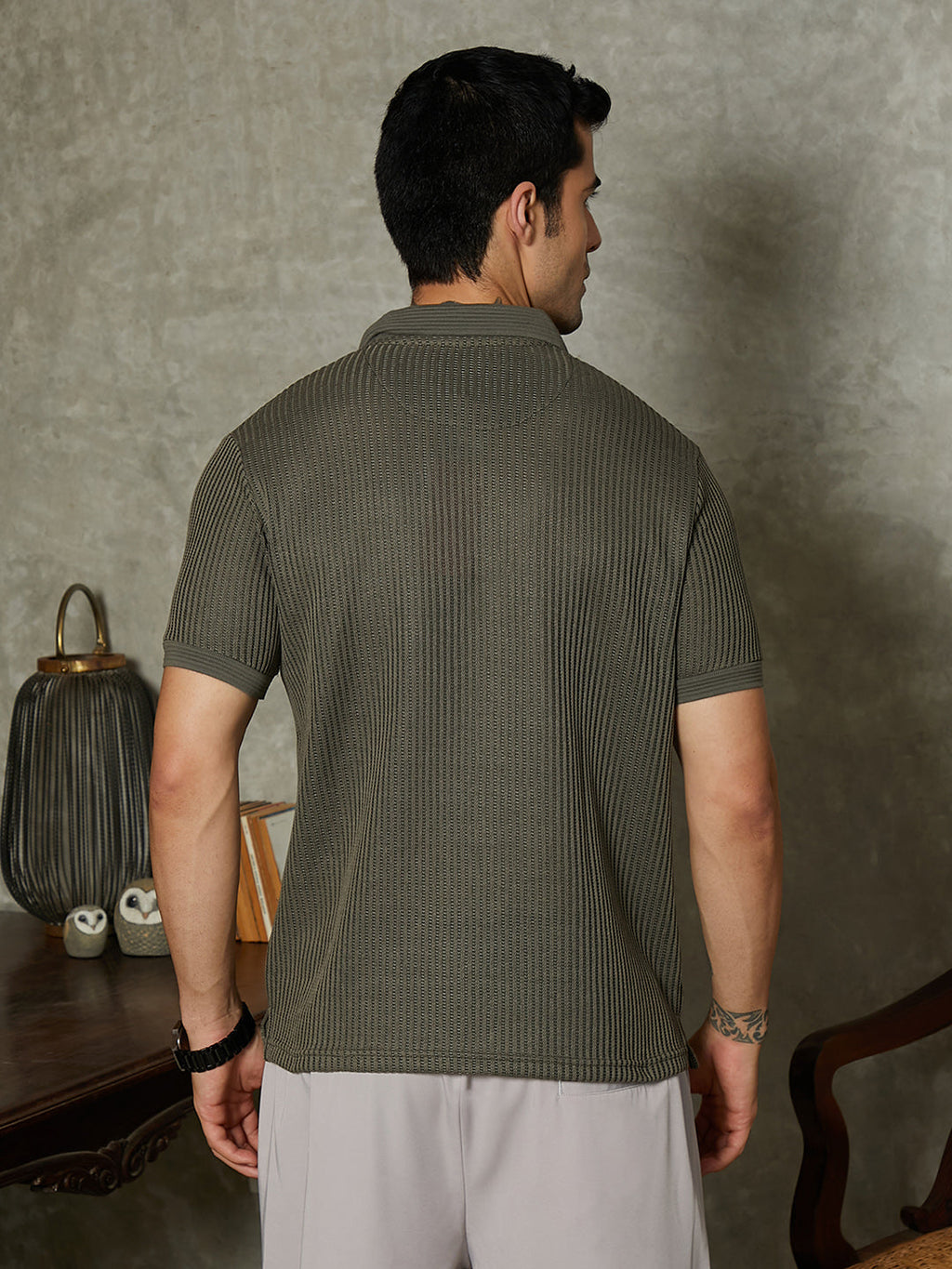 Solid Ribbed Polo T-Shirt