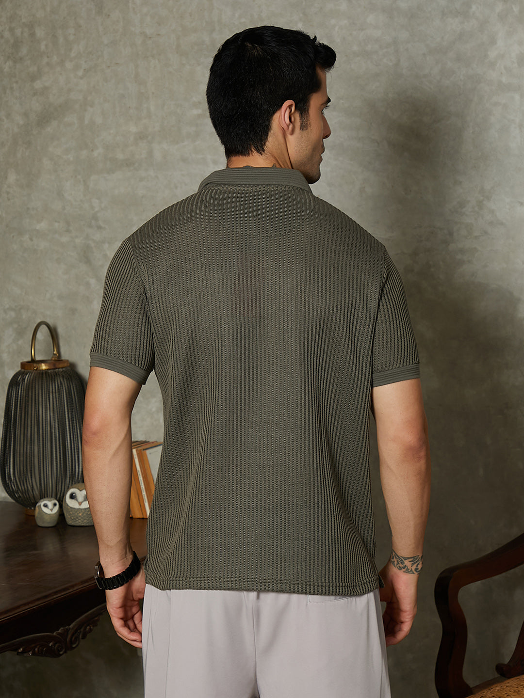 Solid Ribbed Polo T-Shirt