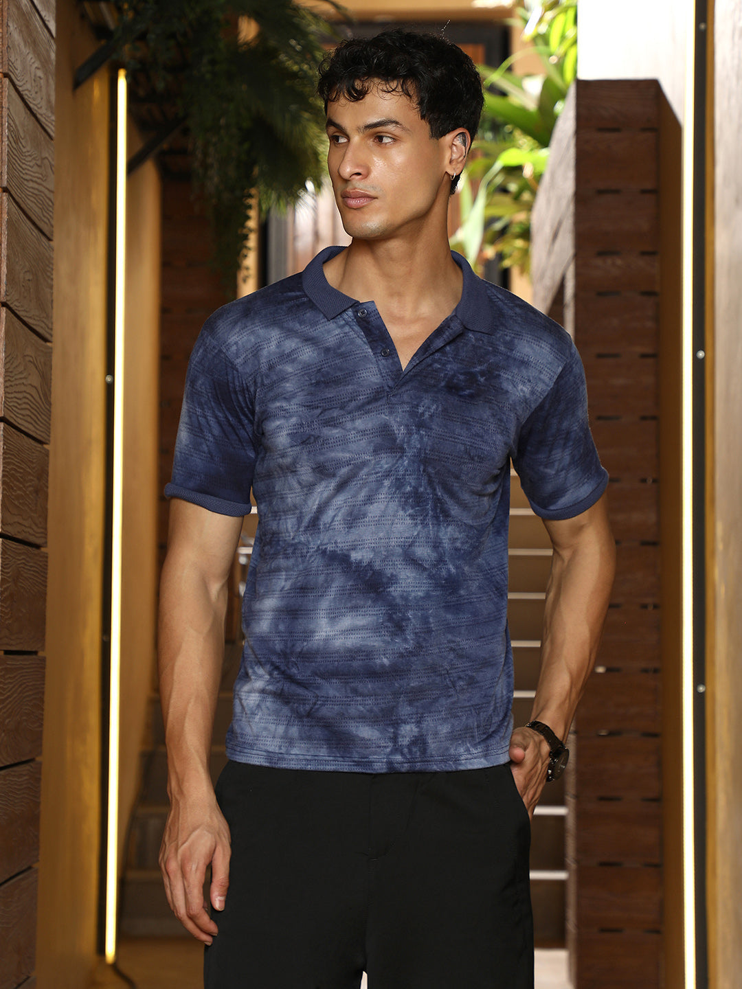 Dye-Panel Jacquard Polo T-Shirt