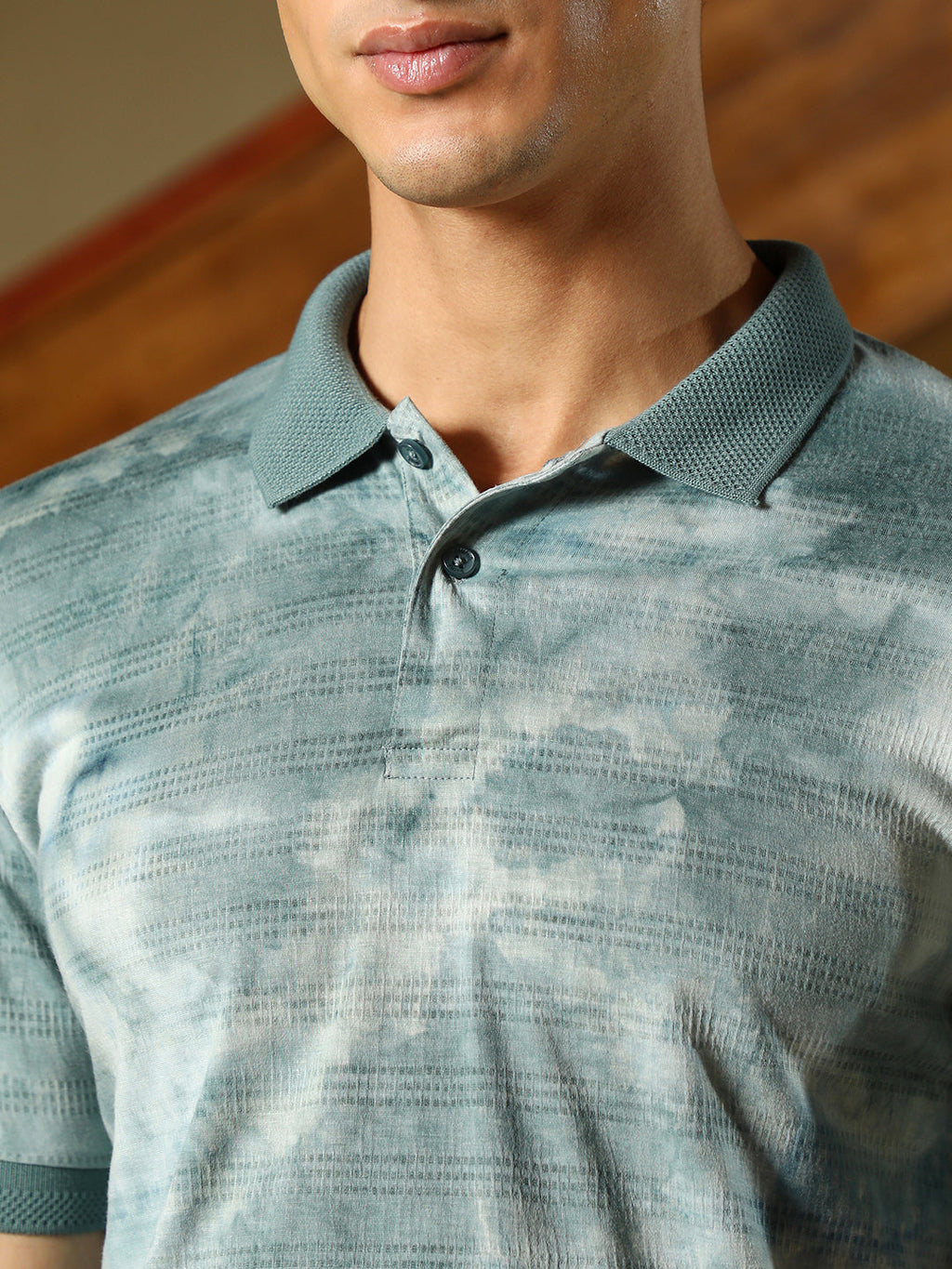 Dye-Panel Jacquard Polo T-Shirt