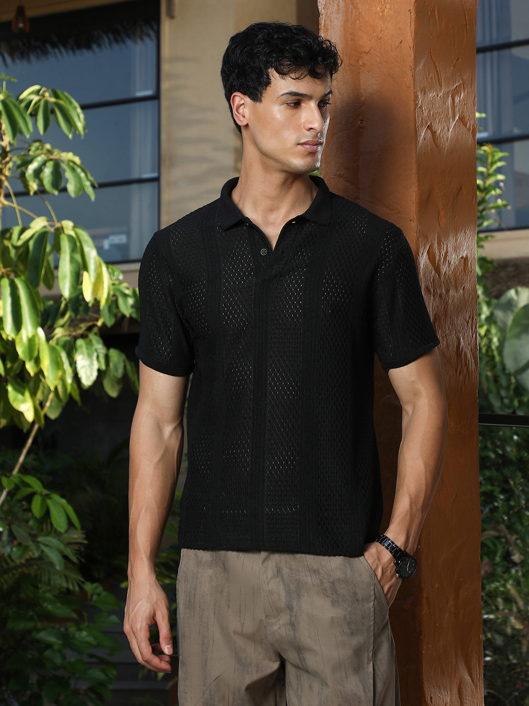 Marquise-Panel Jacquard Polo T-Shirt