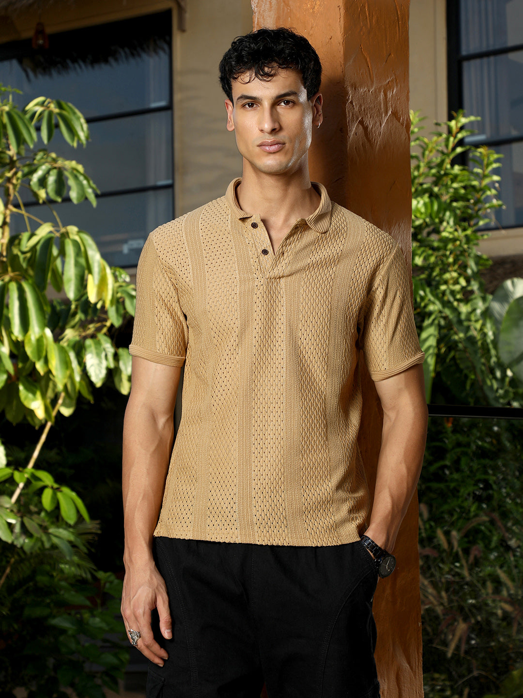 Marquise-Panel Jacquard Polo T-Shirt