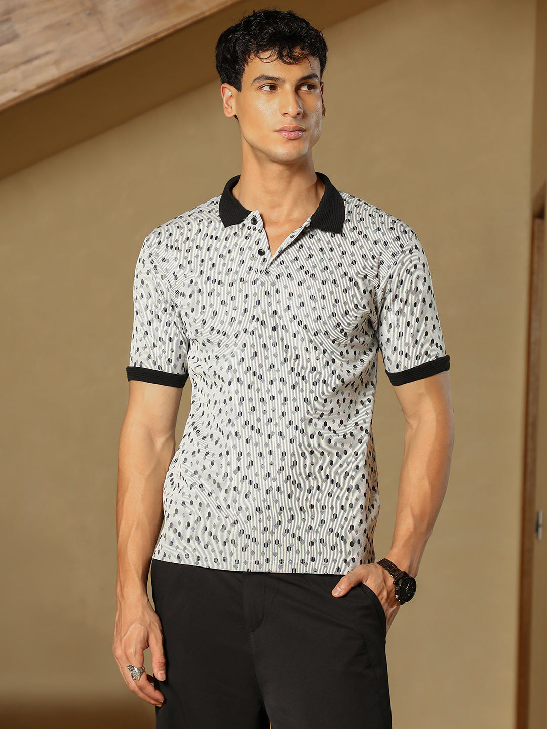 Shadowed-Polka Polo T-Shirt