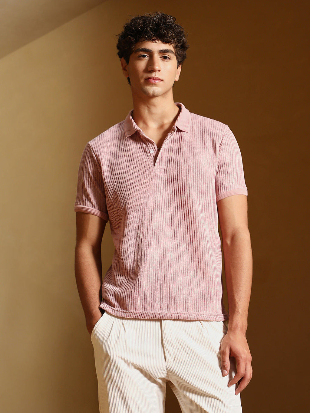 Solid Ribbed Polo T-Shirt