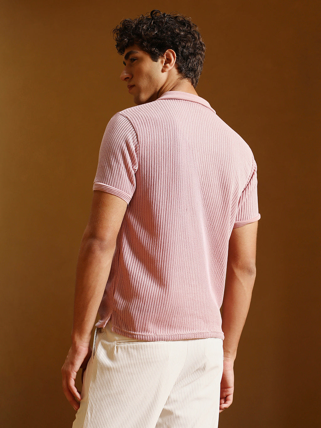 Solid Ribbed Polo T-Shirt