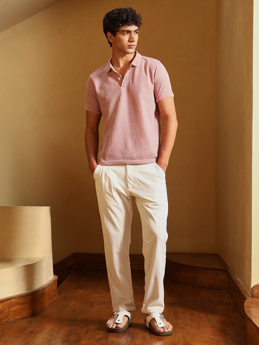 Solid Ribbed Polo T-Shirt