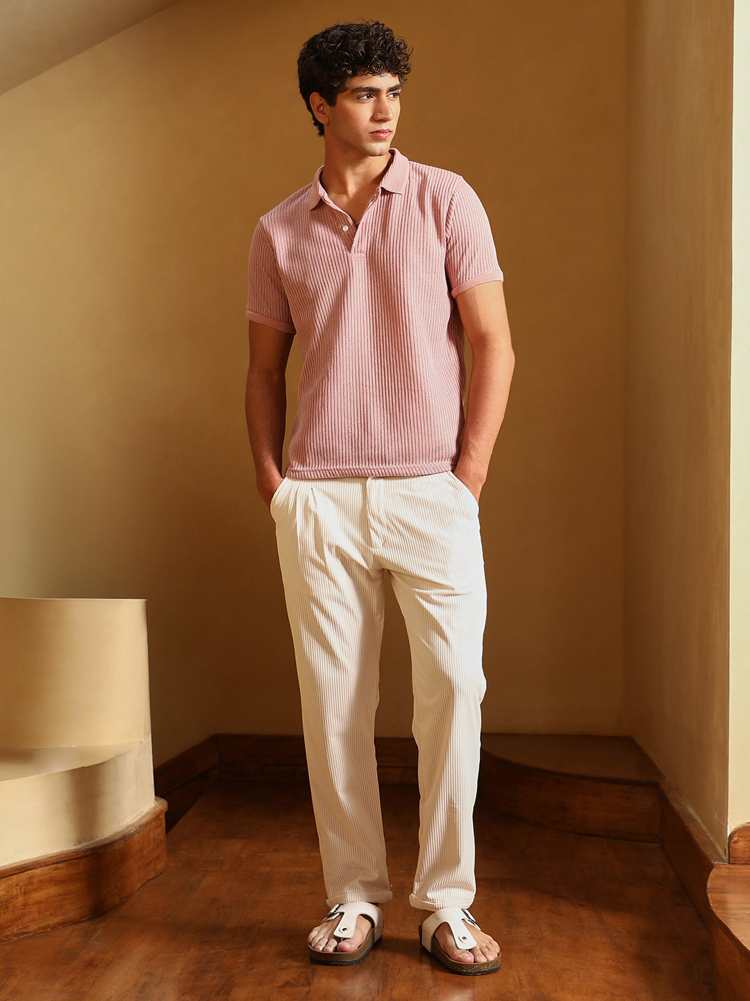 Solid Ribbed Polo T-Shirt