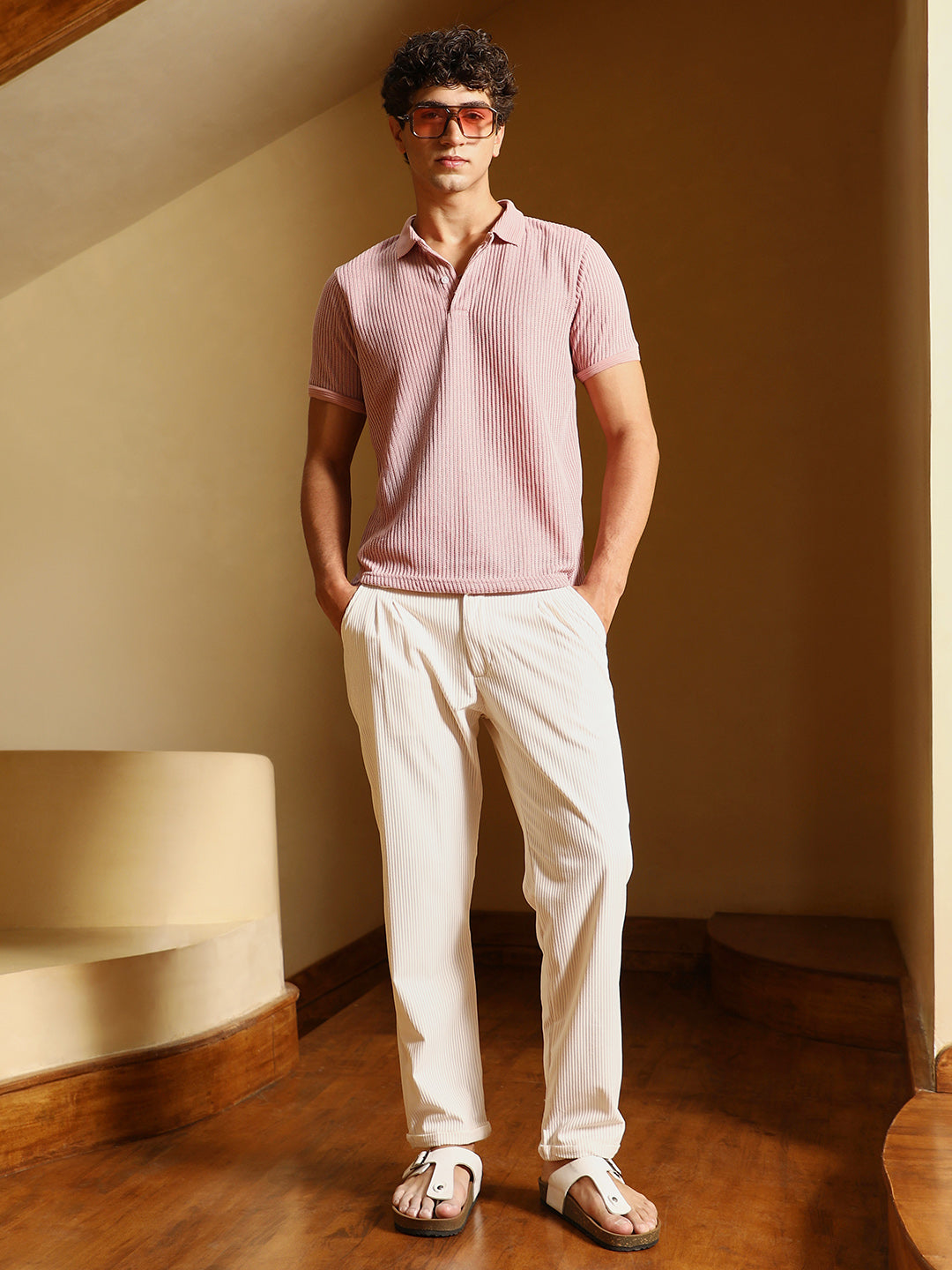Solid Ribbed Polo T-Shirt