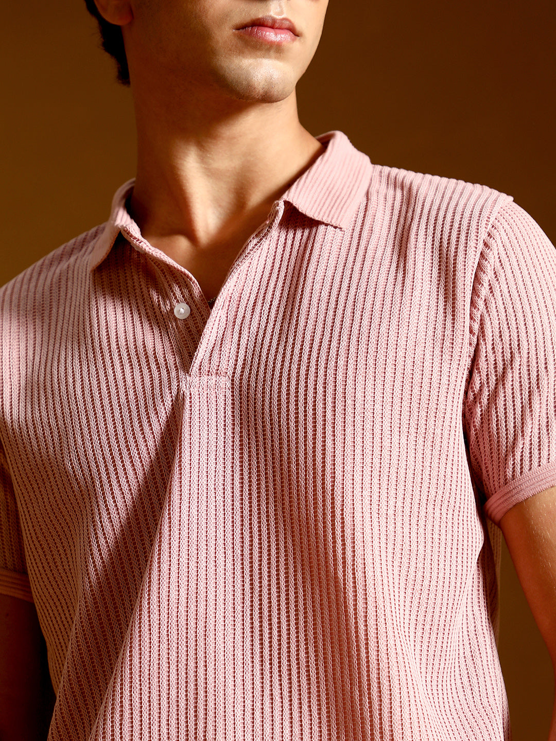 Solid Ribbed Polo T-Shirt