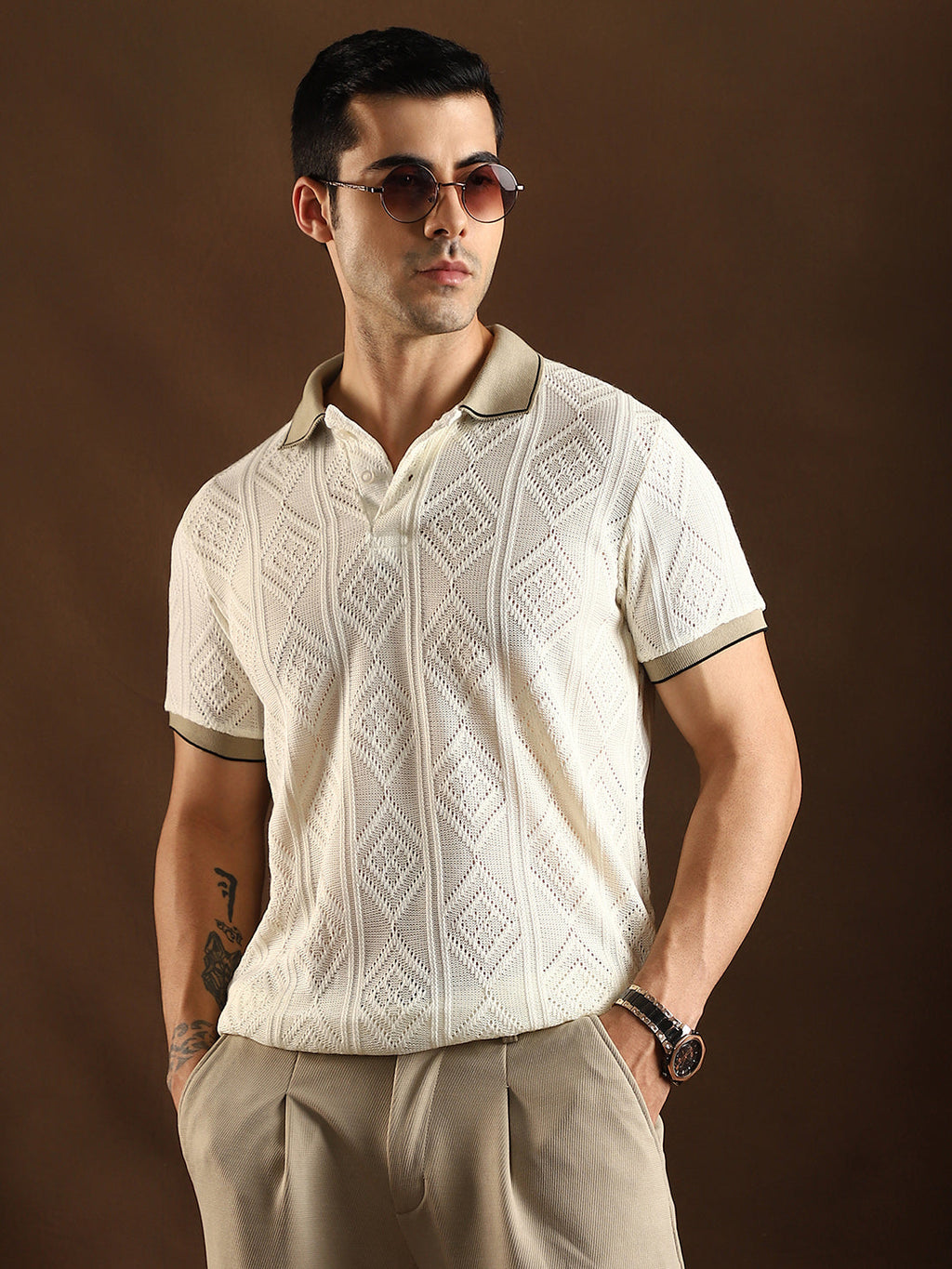 Contrast Rhombus Polo T-Shirt