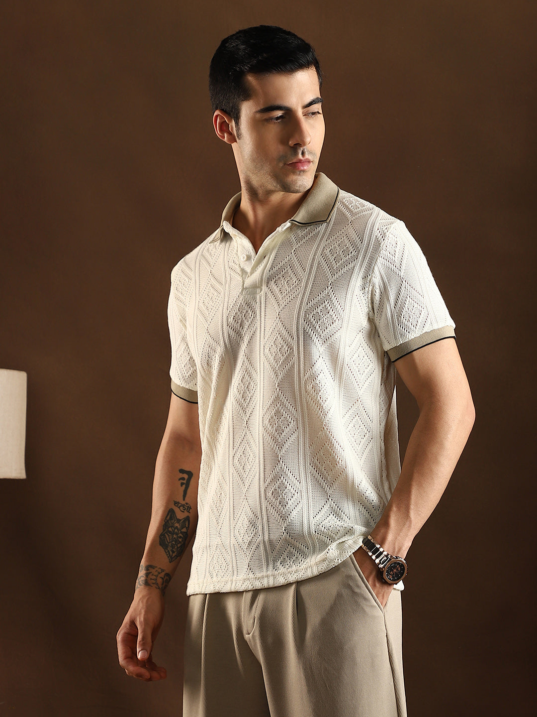 Contrast Rhombus Polo T-Shirt