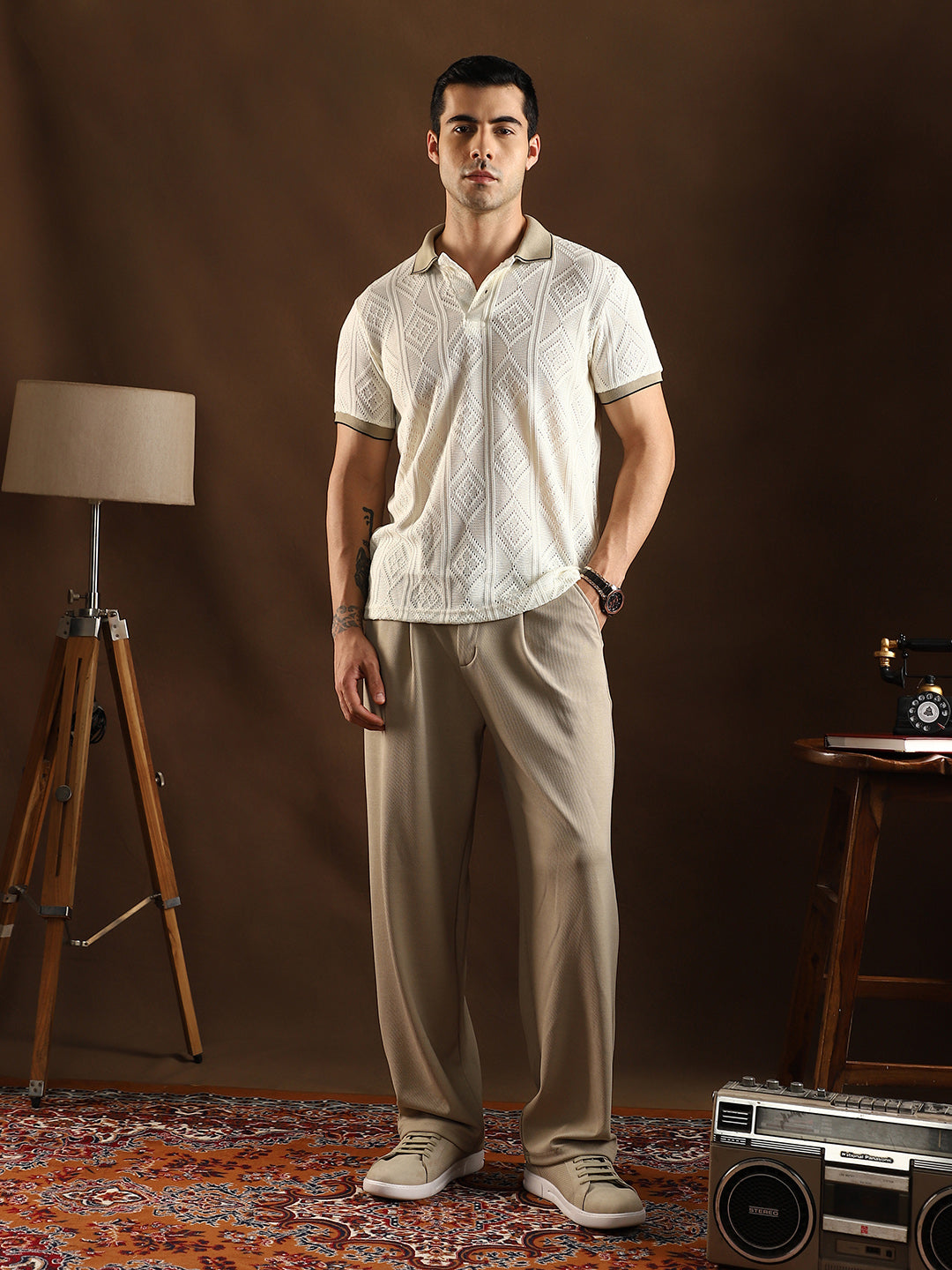 Contrast Rhombus Polo T-Shirt