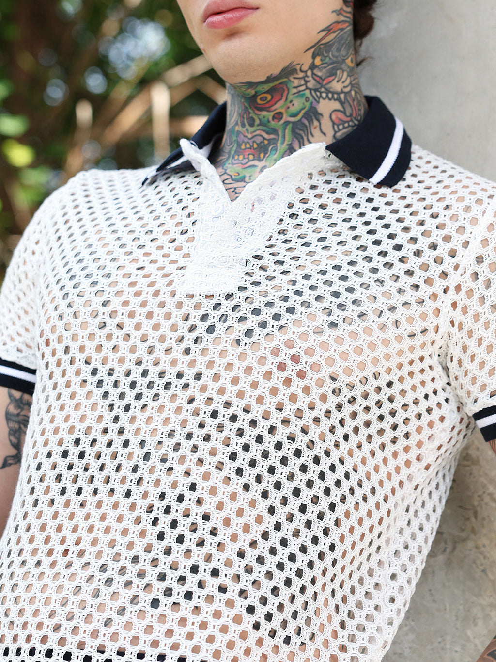 Open-Knit Block Polo T-Shirt