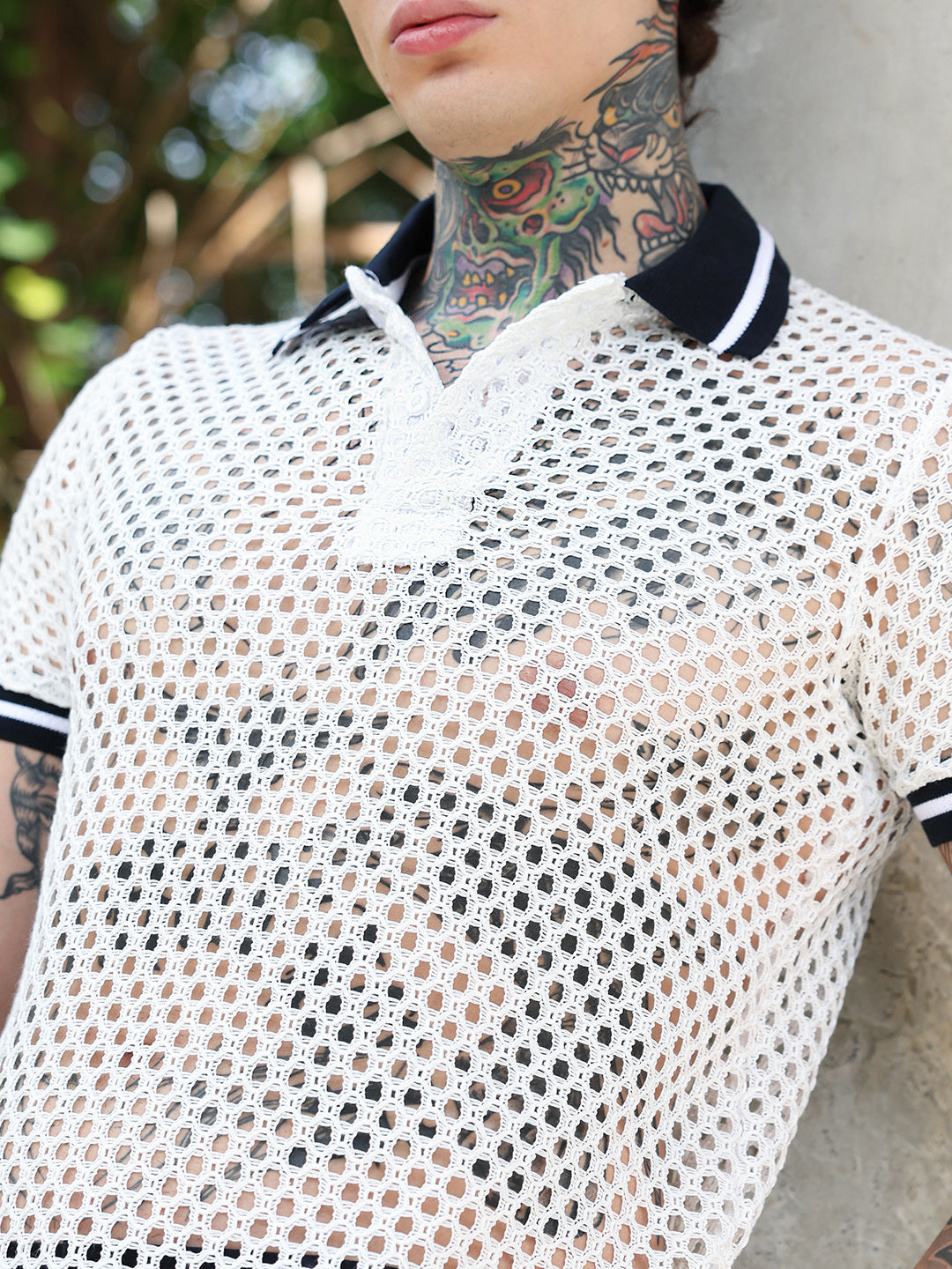 Open-Knit Block Polo T-Shirt