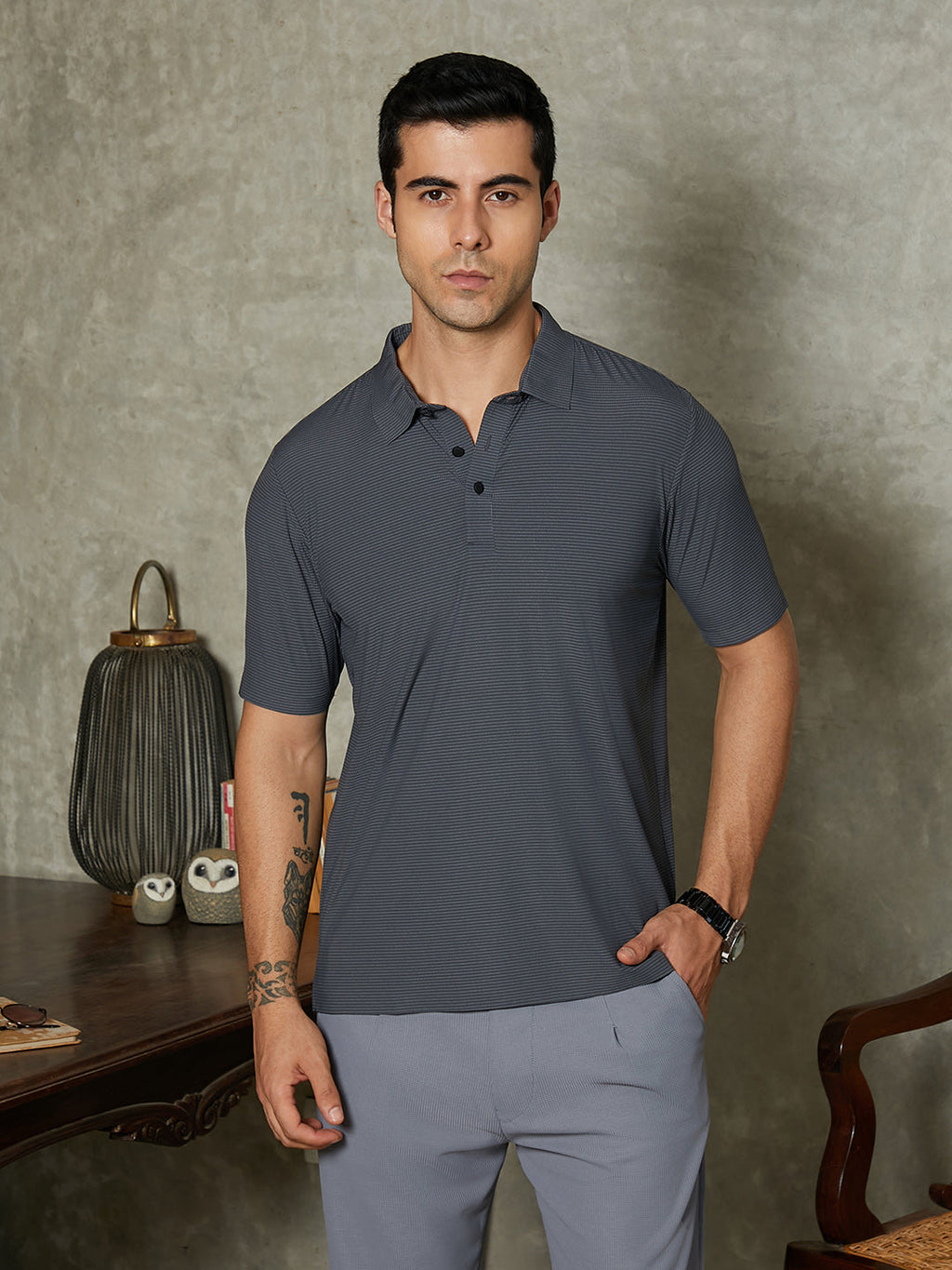 Seamless Striped Polo T-Shirt