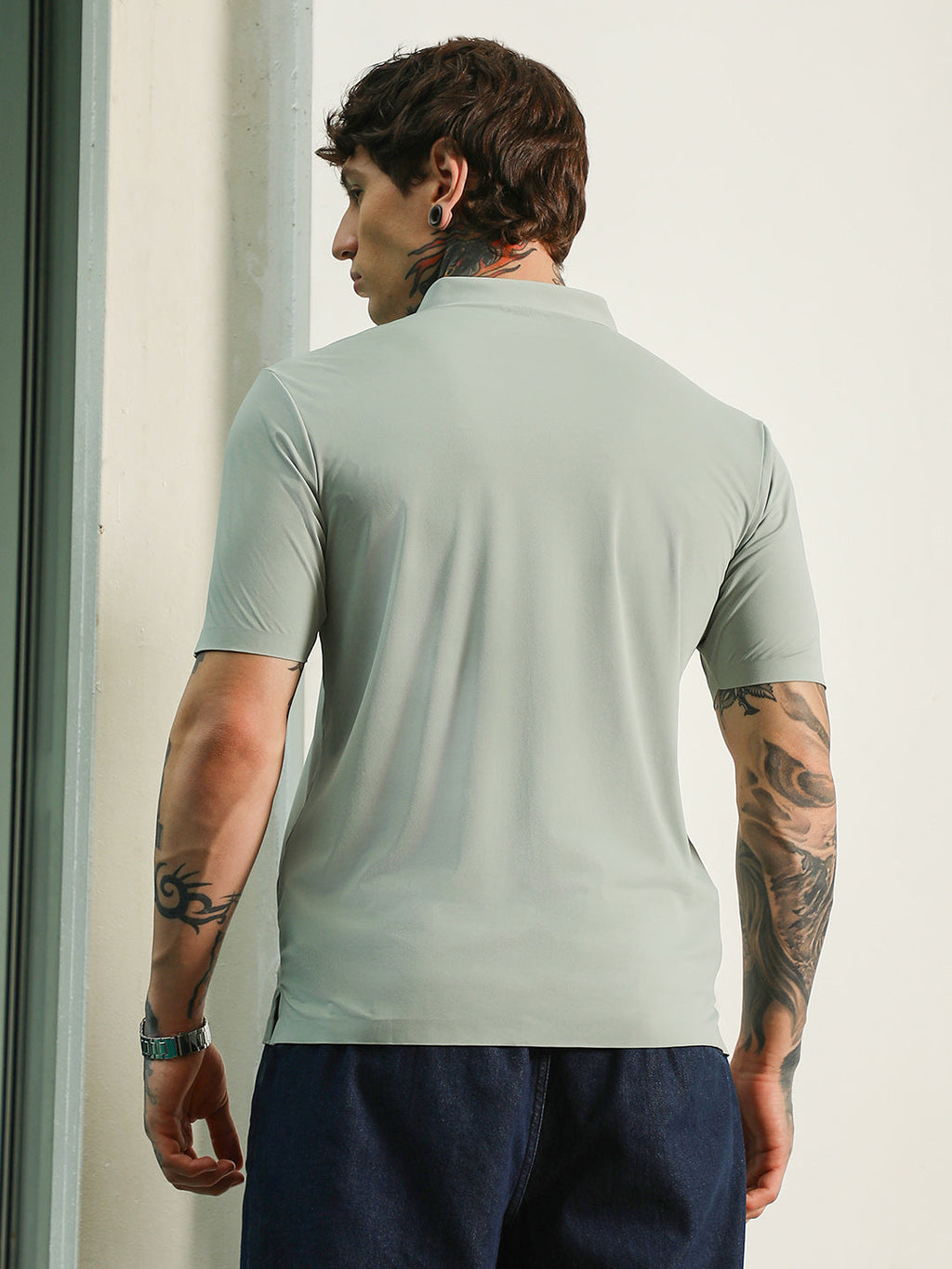 Light Green Slim Fit Polo T-Shirt with Breathable Poly-Spandex Blend