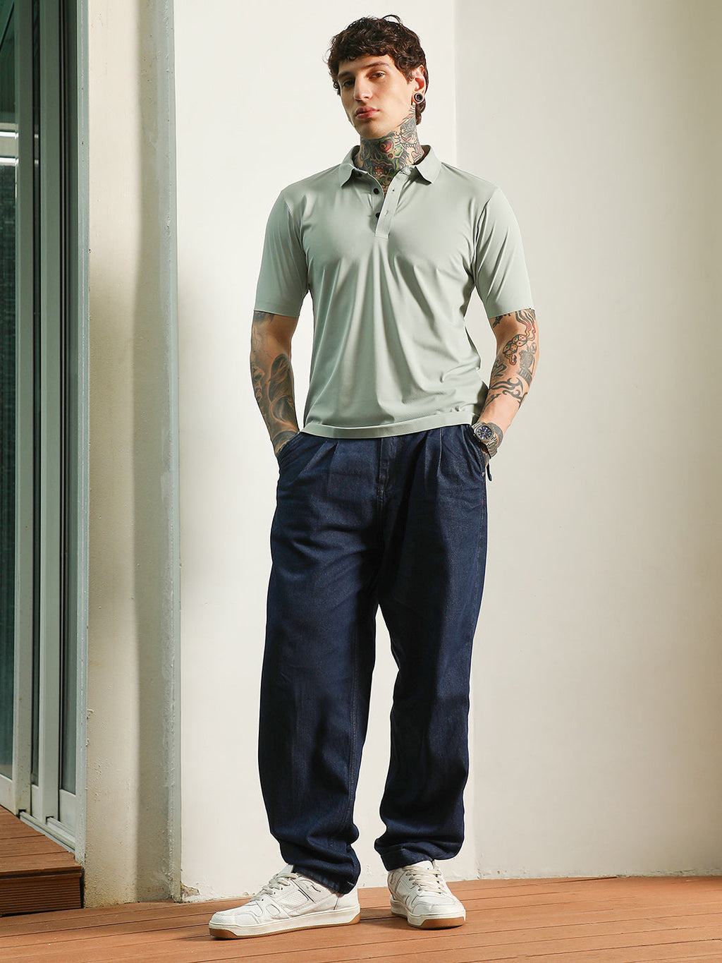 Light Green Slim Fit Polo T-Shirt with Breathable Poly-Spandex Blend