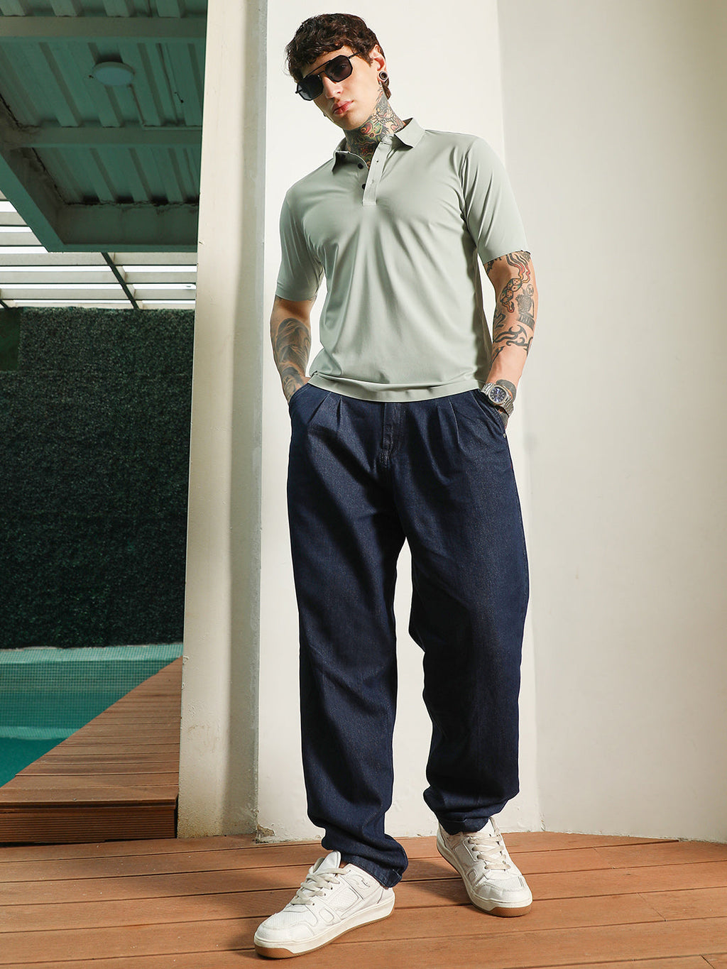 Light Green Slim Fit Polo T-Shirt with Breathable Poly-Spandex Blend