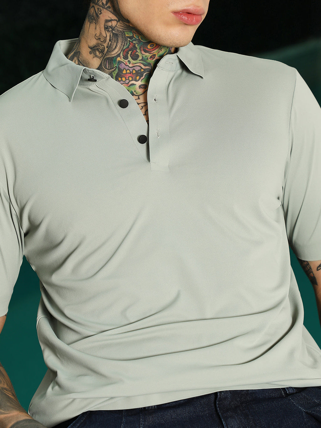 Light Green Slim Fit Polo T-Shirt with Breathable Poly-Spandex Blend