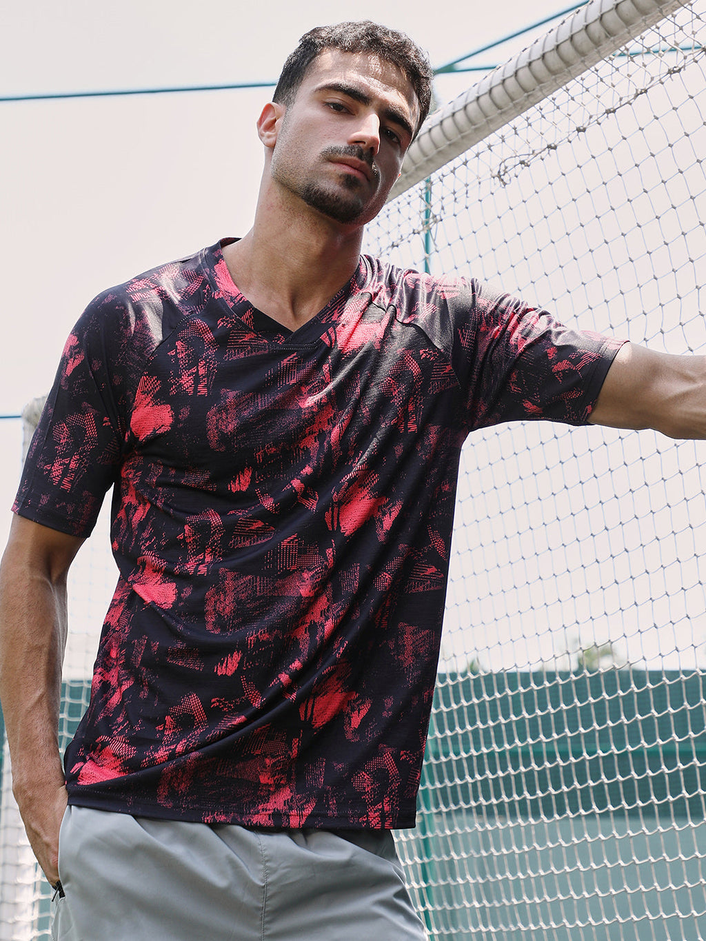 Abstract-Imprint Activewear T-Shirt