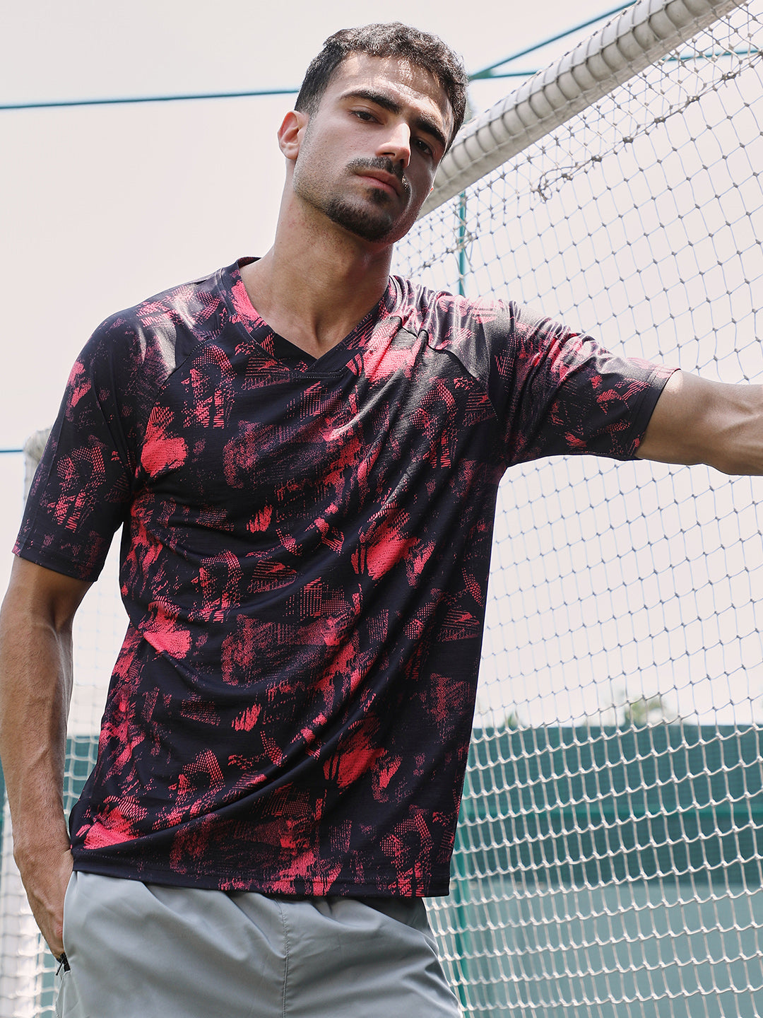 Abstract-Imprint Activewear T-Shirt