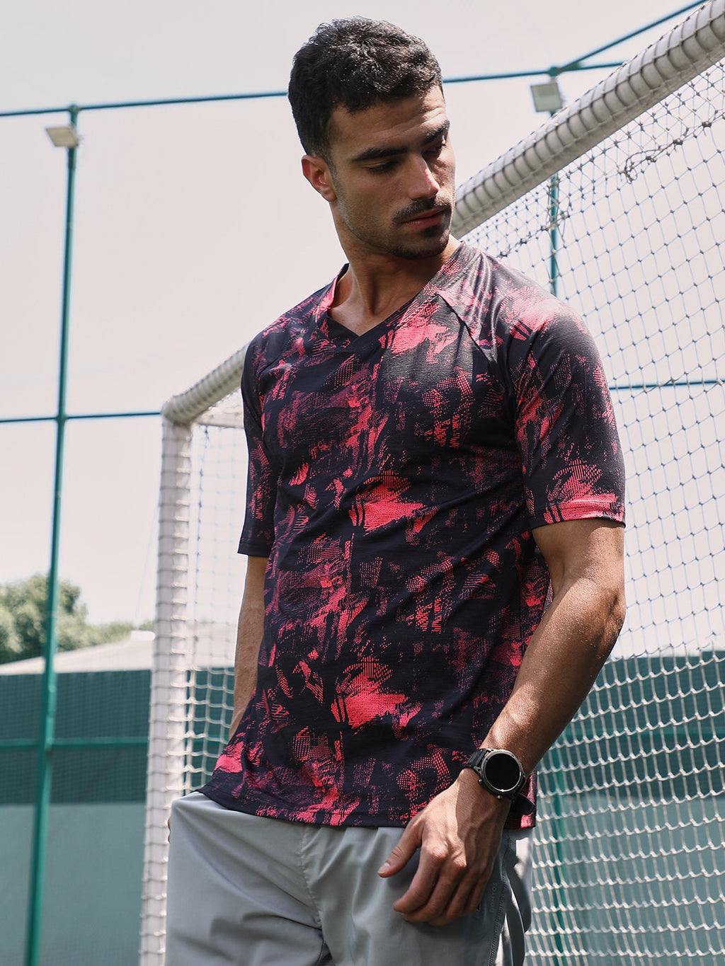 Abstract-Imprint Activewear T-Shirt