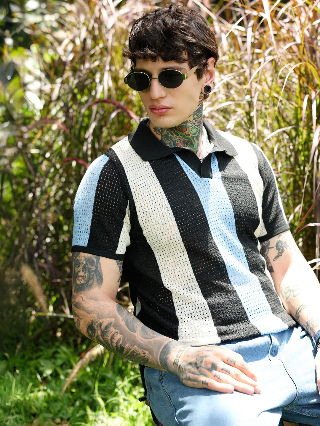 Panel-Knit Polo T-Shirt