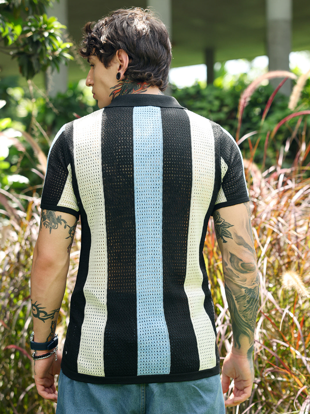 Panel-Knit Polo T-Shirt