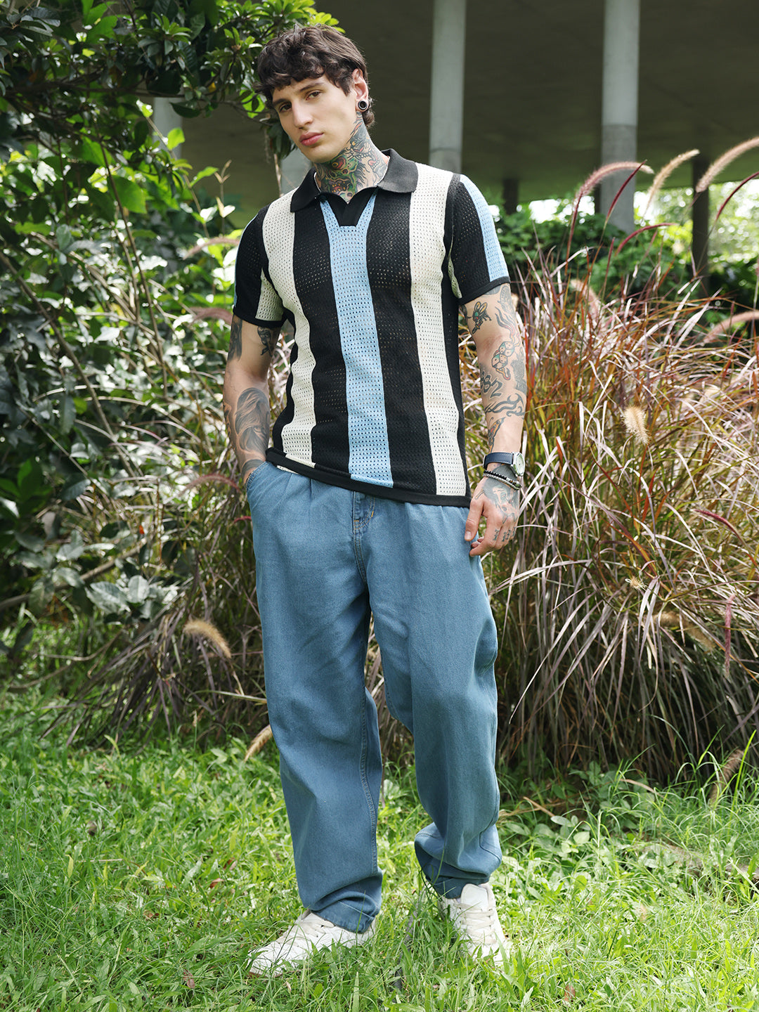 Panel-Knit Polo T-Shirt