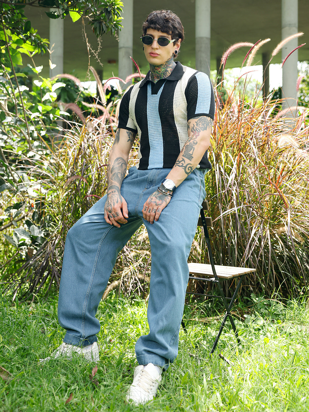 Panel-Knit Polo T-Shirt