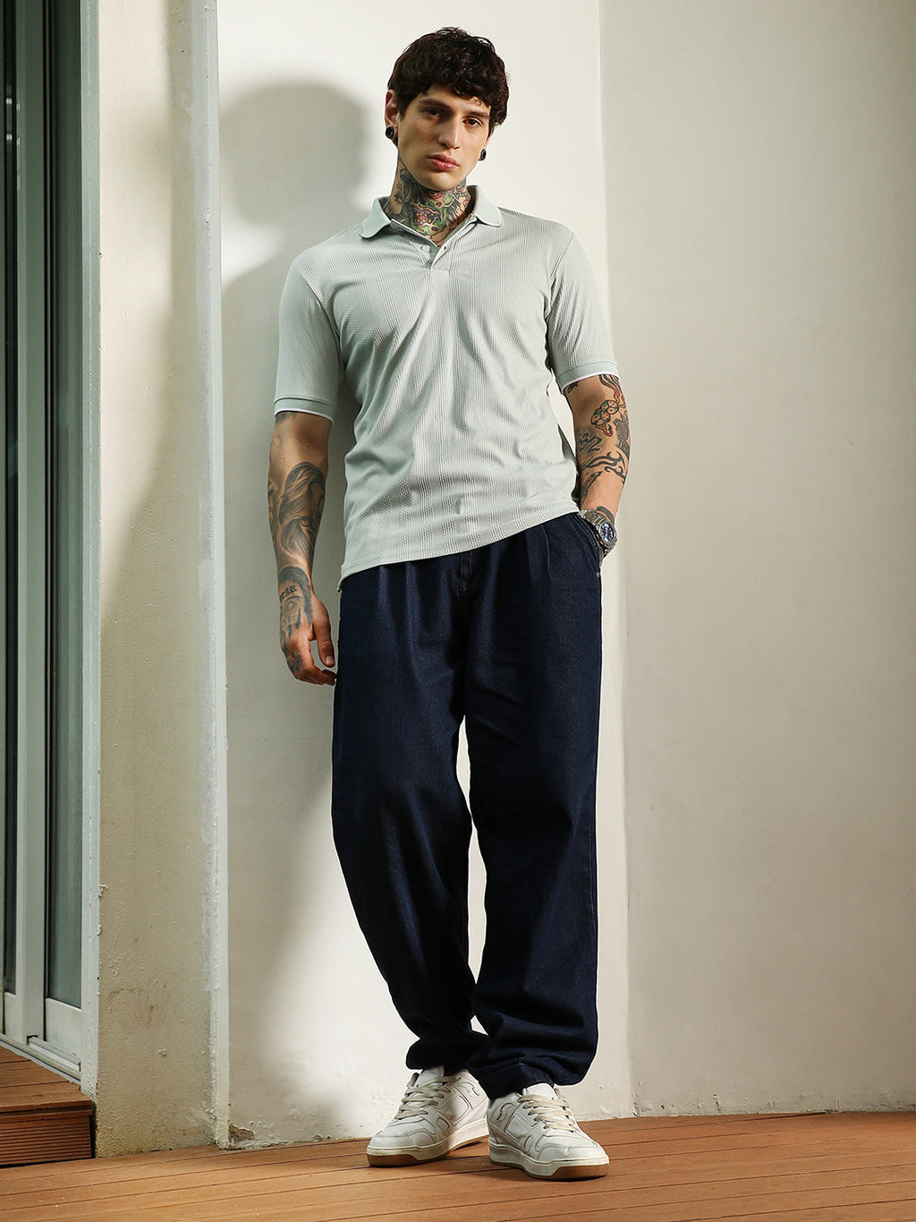 Light Green Textured Polo T-Shirt - Slim Fit, Breathable Poly-Spandex Blend