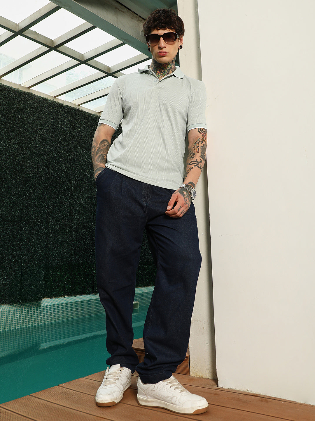 Light Green Textured Polo T-Shirt - Slim Fit, Breathable Poly-Spandex Blend